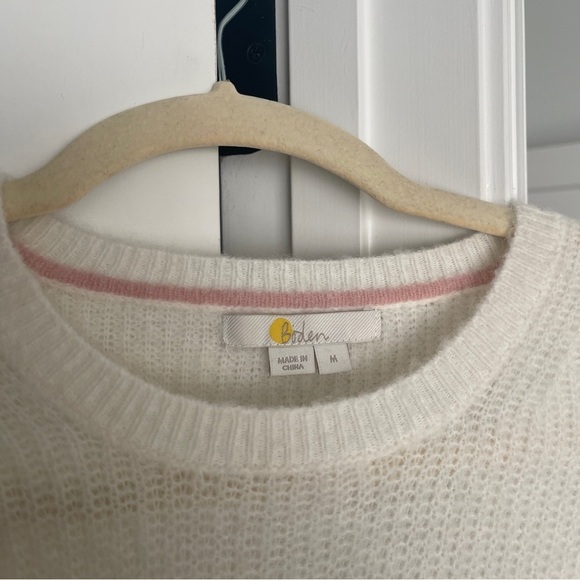 Boden Ivory Crewneck Crystal Button Cuff Knit Pullover Sweater - Picture 2 of 5